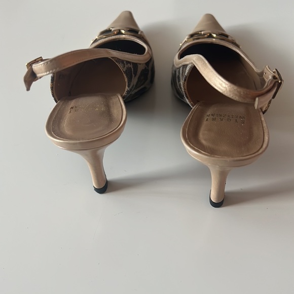 STUART WEITZMAN Leather Cheetah Fabric Sling-back Heels - Picture 3 of 8